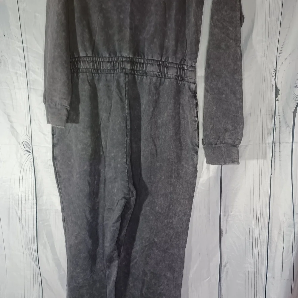 Lane 201 Faded Black Off The Shoulder comfy casual Jumpsuit with Drawstring